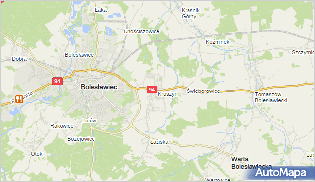 mapa Kruszyn gmina Bolesławiec, Kruszyn gmina Bolesławiec na mapie Targeo