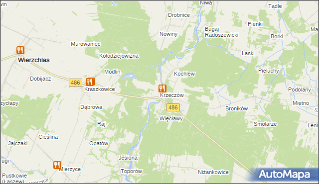 mapa Krzeczów gmina Wierzchlas, Krzeczów gmina Wierzchlas na mapie Targeo