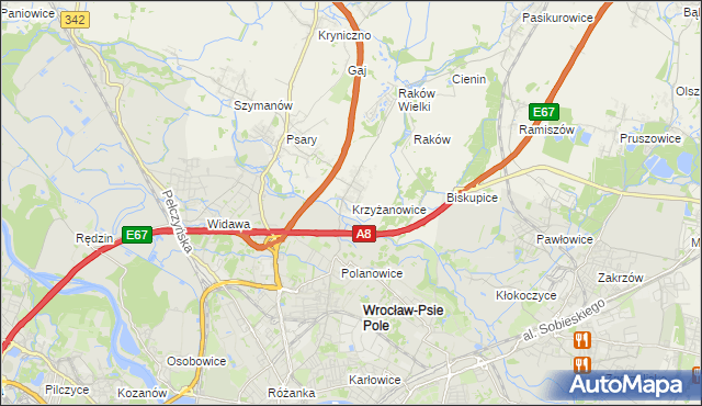 mapa Krzyżanowice gmina Wisznia Mała, Krzyżanowice gmina Wisznia Mała na mapie Targeo