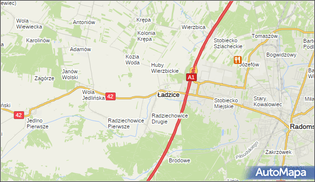 mapa Ładzice, Ładzice na mapie Targeo