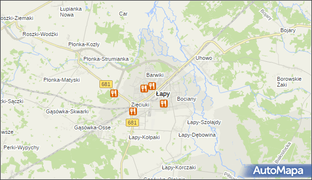 mapa Łapy, Łapy na mapie Targeo