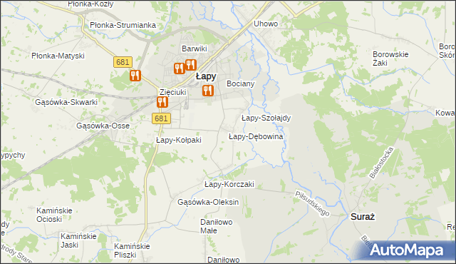 mapa Łapy-Dębowina, Łapy-Dębowina na mapie Targeo