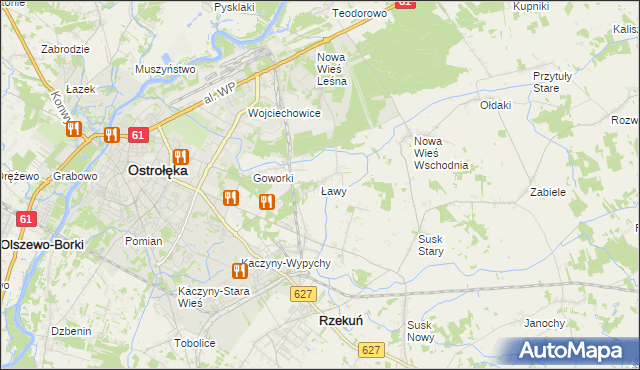 mapa Ławy gmina Rzekuń, Ławy gmina Rzekuń na mapie Targeo