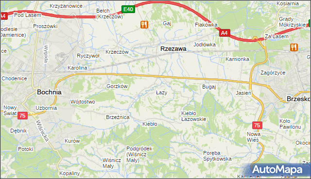 mapa Łazy gmina Rzezawa, Łazy gmina Rzezawa na mapie Targeo