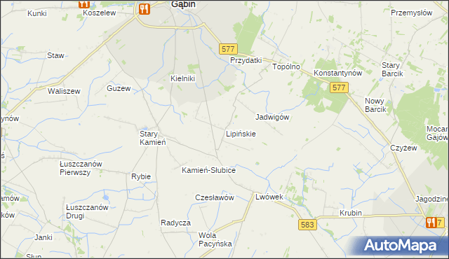 mapa Lipińskie gmina Gąbin, Lipińskie gmina Gąbin na mapie Targeo