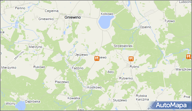 mapa Lisewo gmina Gniewino, Lisewo gmina Gniewino na mapie Targeo