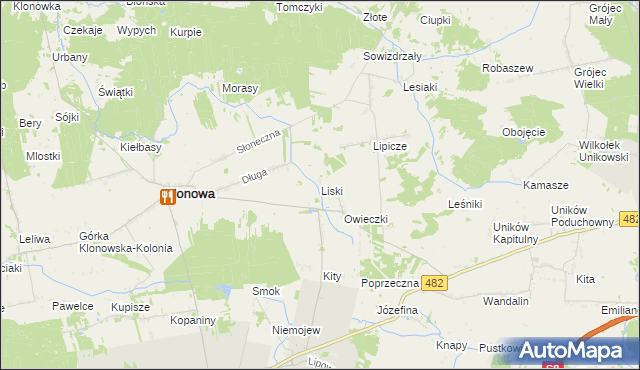 mapa Liski gmina Klonowa, Liski gmina Klonowa na mapie Targeo