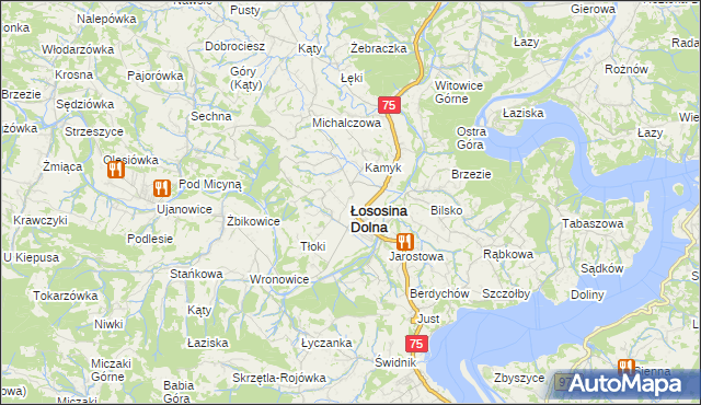 mapa Łososina Dolna, Łososina Dolna na mapie Targeo