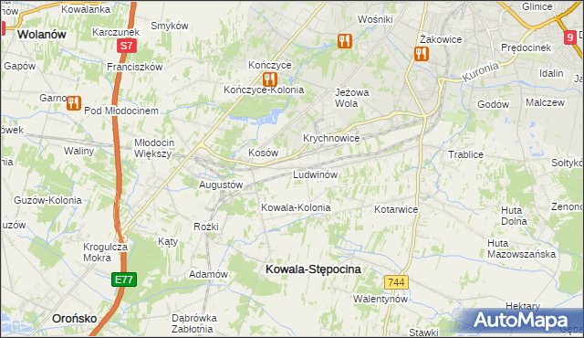 mapa Ludwinów gmina Kowala, Ludwinów gmina Kowala na mapie Targeo