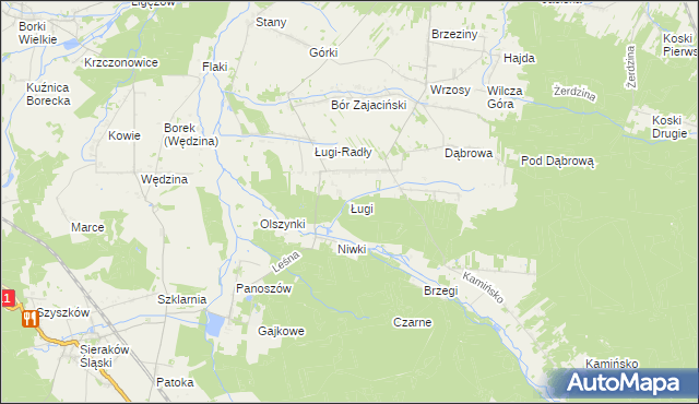 mapa Ługi gmina Przystajń, Ługi gmina Przystajń na mapie Targeo
