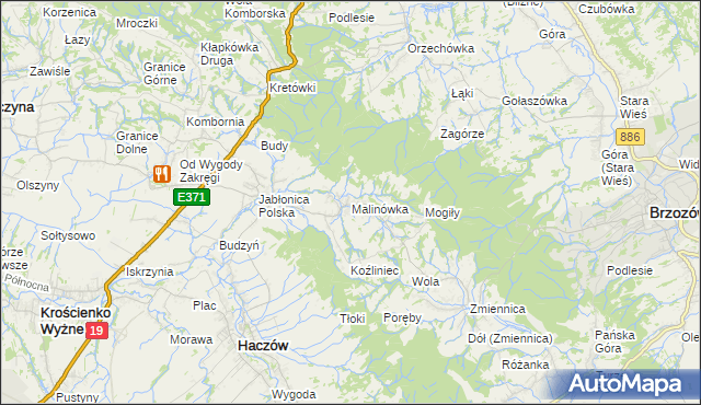 mapa Malinówka gmina Haczów, Malinówka gmina Haczów na mapie Targeo