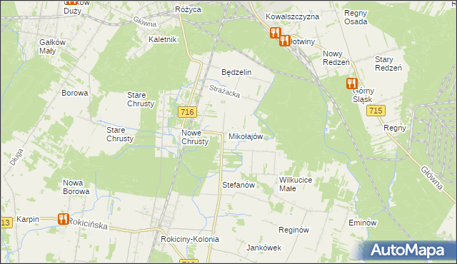 mapa Mikołajów gmina Rokiciny, Mikołajów gmina Rokiciny na mapie Targeo
