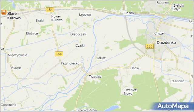 mapa Milicz gmina Drezdenko, Milicz gmina Drezdenko na mapie Targeo