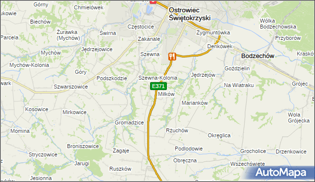 mapa Miłków gmina Bodzechów, Miłków gmina Bodzechów na mapie Targeo