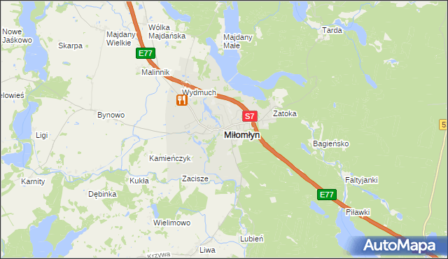 mapa Miłomłyn, Miłomłyn na mapie Targeo