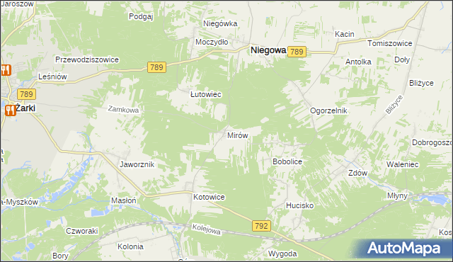 mapa Mirów gmina Niegowa, Mirów gmina Niegowa na mapie Targeo