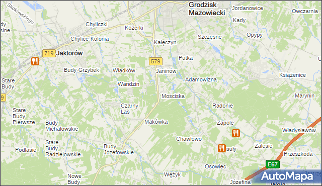 mapa Mościska gmina Grodzisk Mazowiecki, Mościska gmina Grodzisk Mazowiecki na mapie Targeo