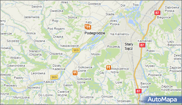 mapa Mostki gmina Stary Sącz, Mostki gmina Stary Sącz na mapie Targeo