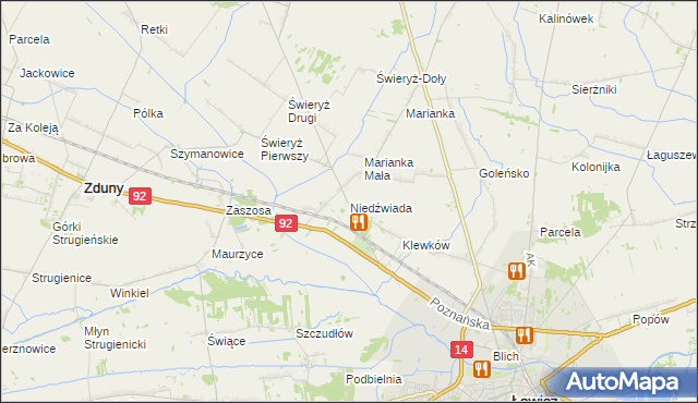 mapa Niedźwiada gmina Łowicz, Niedźwiada gmina Łowicz na mapie Targeo