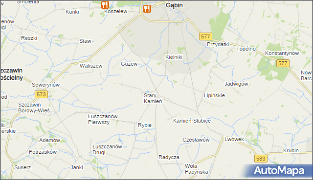 mapa Nowy Kamień gmina Gąbin, Nowy Kamień gmina Gąbin na mapie Targeo