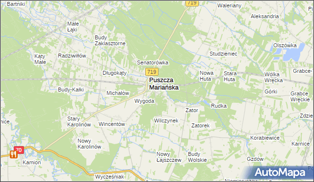 mapa Olszanka gmina Puszcza Mariańska, Olszanka gmina Puszcza Mariańska na mapie Targeo