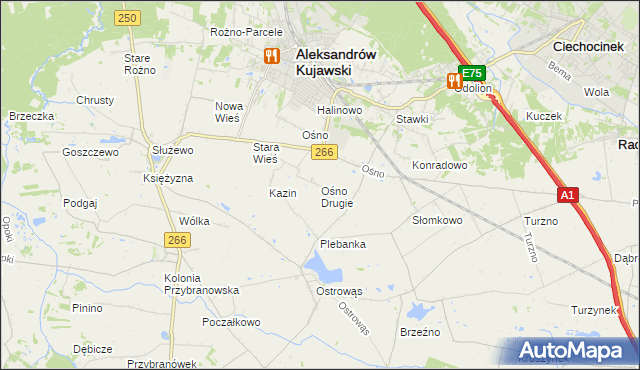 mapa Ośno Drugie, Ośno Drugie na mapie Targeo