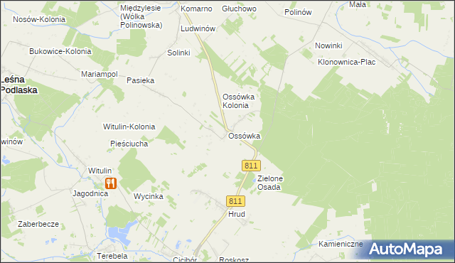 mapa Ossówka gmina Leśna Podlaska, Ossówka gmina Leśna Podlaska na mapie Targeo