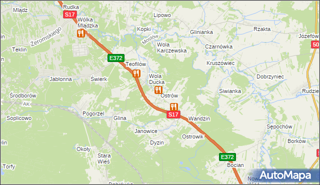 mapa Ostrów gmina Celestynów, Ostrów gmina Celestynów na mapie Targeo