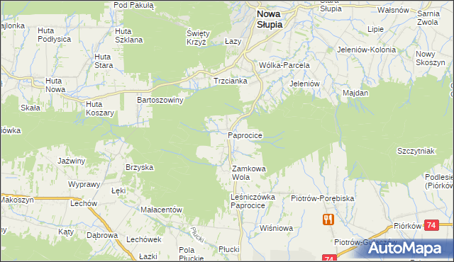 mapa Paprocice, Paprocice na mapie Targeo