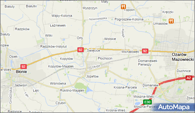 mapa Płochocin gmina Ożarów Mazowiecki, Płochocin gmina Ożarów Mazowiecki na mapie Targeo