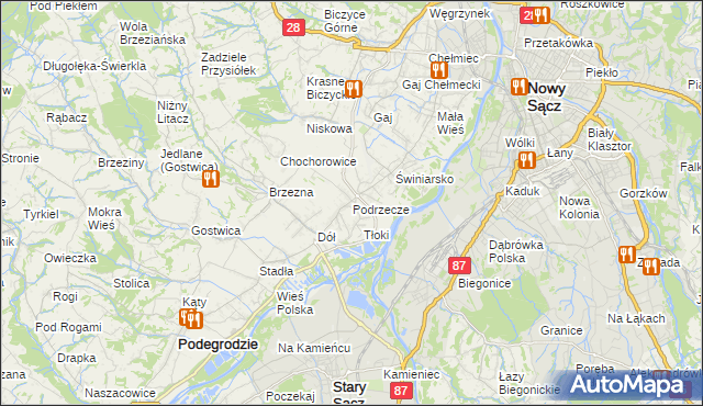 mapa Podrzecze gmina Podegrodzie, Podrzecze gmina Podegrodzie na mapie Targeo