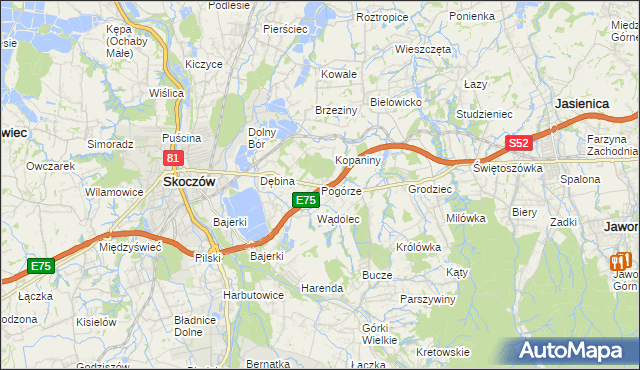 mapa Pogórze gmina Skoczów, Pogórze gmina Skoczów na mapie Targeo