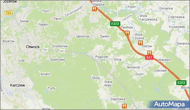 mapa Pogorzel gmina Celestynów, Pogorzel gmina Celestynów na mapie Targeo