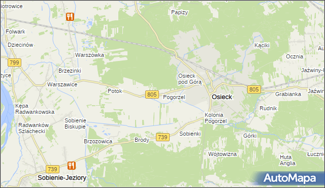 mapa Pogorzel gmina Osieck, Pogorzel gmina Osieck na mapie Targeo