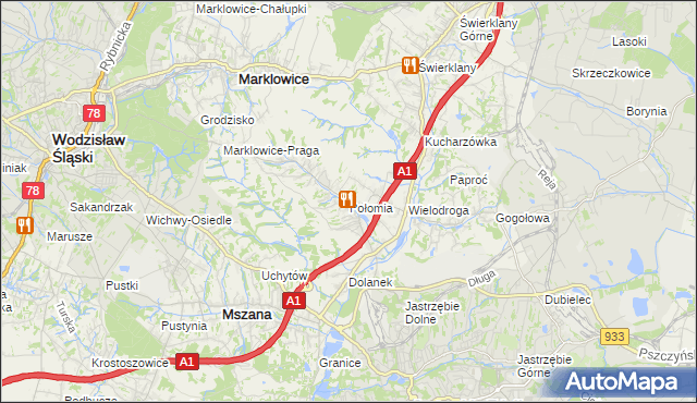 mapa Połomia gmina Mszana, Połomia gmina Mszana na mapie Targeo