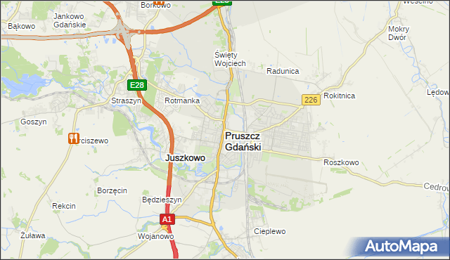 mapa Pruszcz Gdański, Pruszcz Gdański na mapie Targeo
