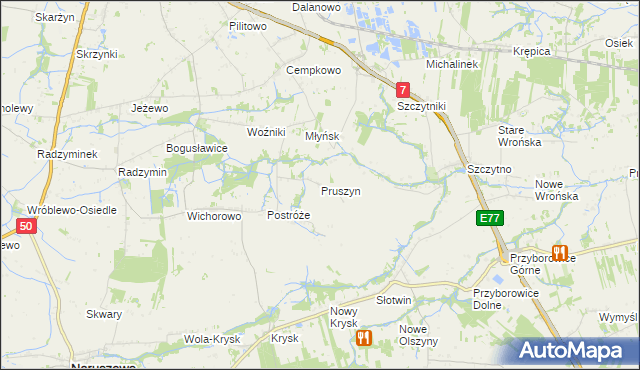 mapa Pruszyn gmina Płońsk, Pruszyn gmina Płońsk na mapie Targeo