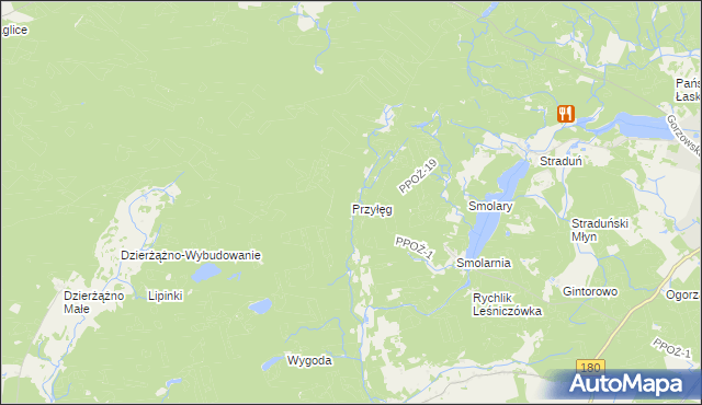 mapa Przyłęg gmina Trzcianka, Przyłęg gmina Trzcianka na mapie Targeo