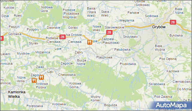 mapa Ptaszkowa, Ptaszkowa na mapie Targeo