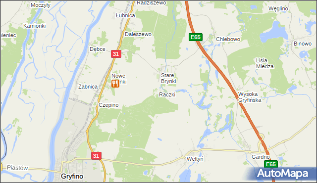 mapa Raczki gmina Gryfino, Raczki gmina Gryfino na mapie Targeo