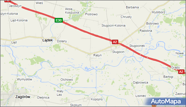 mapa Ratyń gmina Lądek, Ratyń gmina Lądek na mapie Targeo