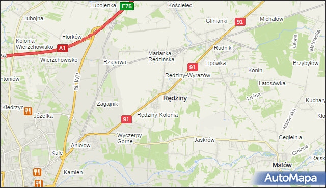 mapa Rędziny powiat częstochowski, Rędziny powiat częstochowski na mapie Targeo