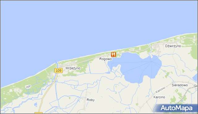 mapa Rogowo gmina Trzebiatów, Rogowo gmina Trzebiatów na mapie Targeo