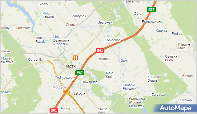 mapa Rudniki gmina Raczki, Rudniki gmina Raczki na mapie Targeo