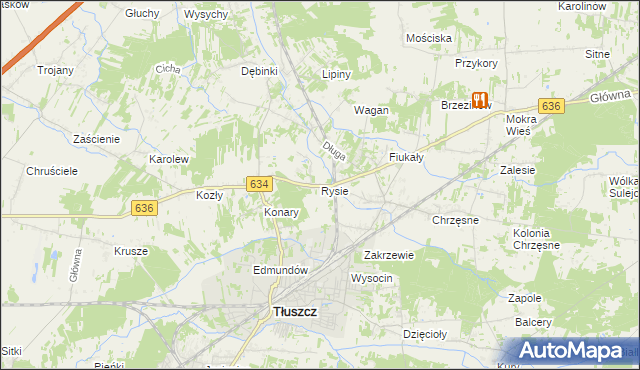 mapa Rysie gmina Tłuszcz, Rysie gmina Tłuszcz na mapie Targeo