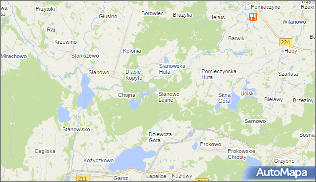 mapa Sianowo Leśne, Sianowo Leśne na mapie Targeo