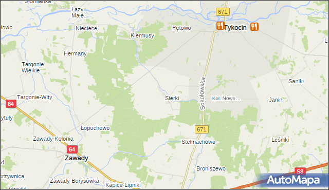 mapa Sierki, Sierki na mapie Targeo