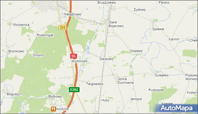 mapa Sierpowo gmina Śmigiel, Sierpowo gmina Śmigiel na mapie Targeo