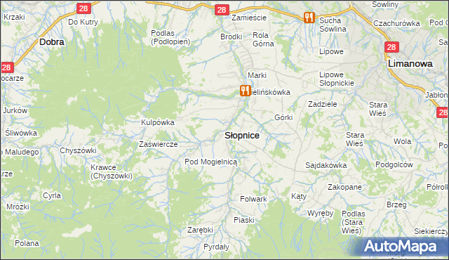mapa Słopnice, Słopnice na mapie Targeo