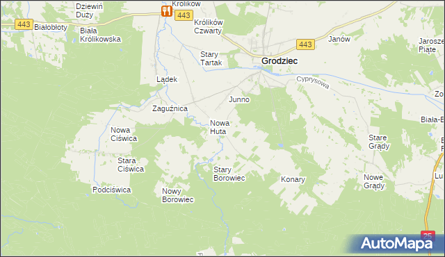 mapa Stara Huta gmina Grodziec, Stara Huta gmina Grodziec na mapie Targeo